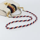 GUCCI Sherry Line Hand Bag Leather 2way White Gold Navy 470270 Auth BA8197-9