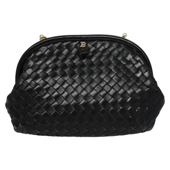 BALLY Chain Shoulder Bag Leather Black Auth BA820