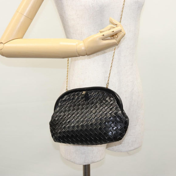 BALLY Chain Shoulder Bag Leather Black Auth BA820