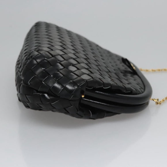 BALLY Chain Shoulder Bag Leather Black Auth BA820