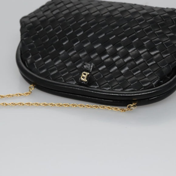 BALLY Chain Shoulder Bag Leather Black Auth BA820