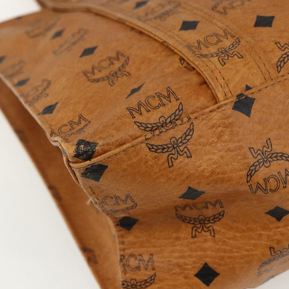 MCM Logogram Vicetos Tote Bag PVC Leather Brown Gold Auth BA8200