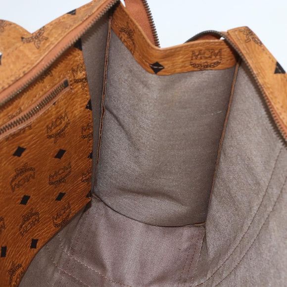MCM Logogram Vicetos Tote Bag PVC Leather Brown Gold Auth BA8200