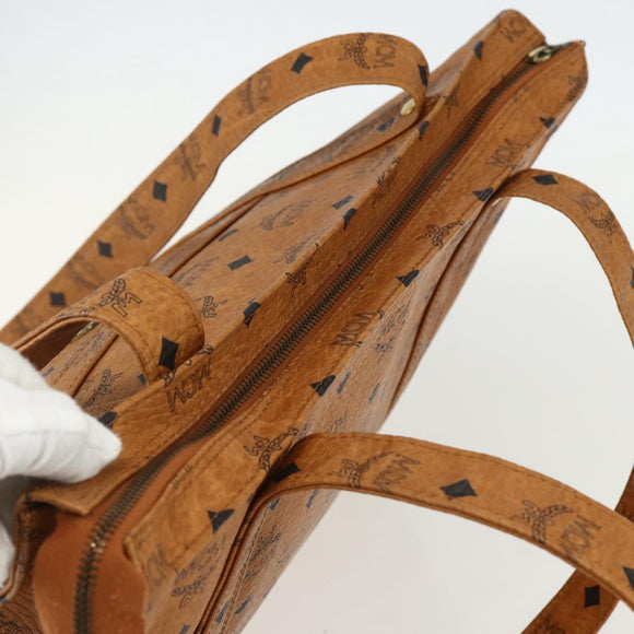 MCM Logogram Vicetos Tote Bag PVC Leather Brown Gold Auth BA8200