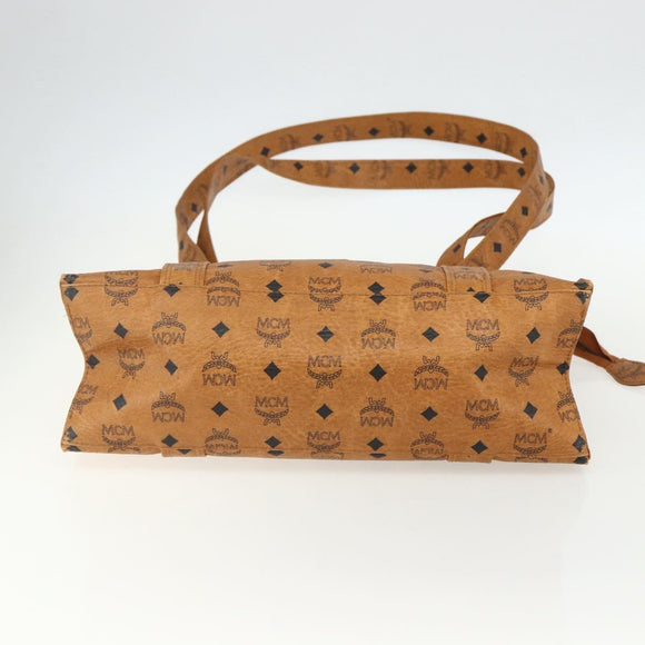 MCM Logogram Vicetos Tote Bag PVC Leather Brown Gold Auth BA8200