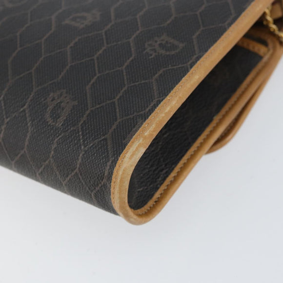 Christian Dior Honeycomb Canvas Chain Shoulder Bag PVC Black Gold Auth BA8201