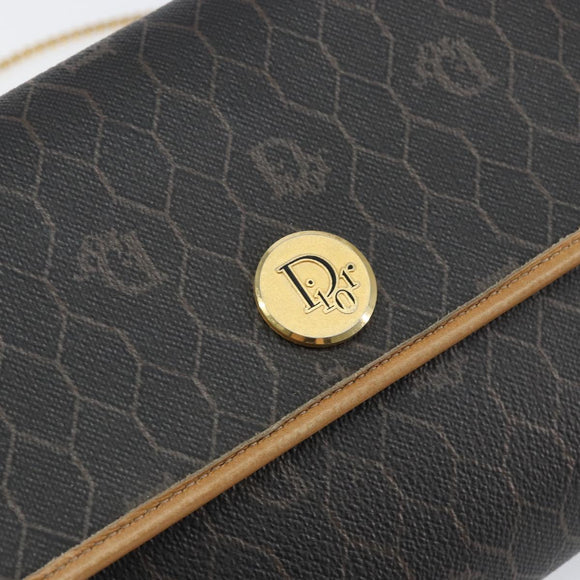 Christian Dior Honeycomb Canvas Chain Shoulder Bag PVC Black Gold Auth BA8201