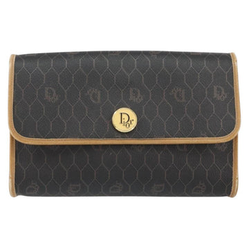 Christian Dior Honeycomb Canvas Chain Shoulder Bag PVC Black Gold Auth BA8201 - 0