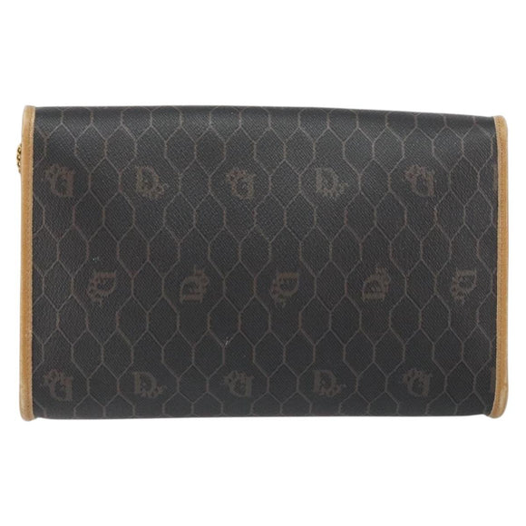 Christian Dior Honeycomb Canvas Chain Shoulder Bag PVC Black Gold Auth BA8201