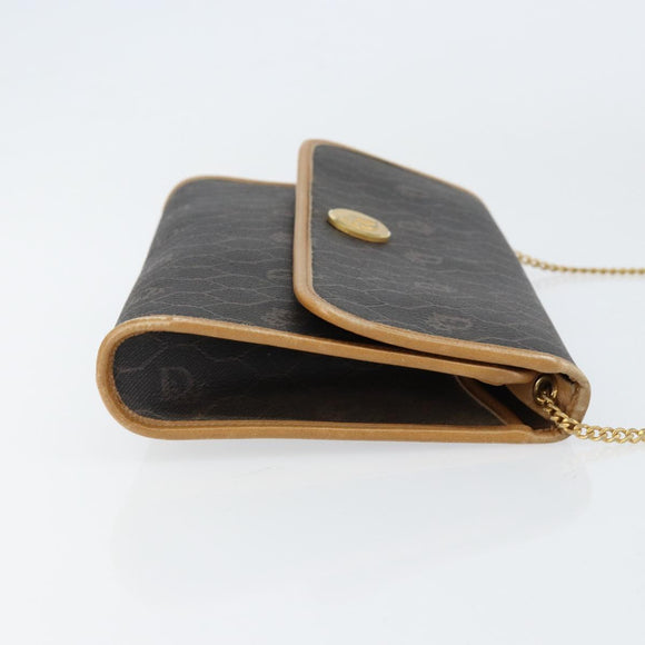 Christian Dior Honeycomb Canvas Chain Shoulder Bag PVC Black Gold Auth BA8201