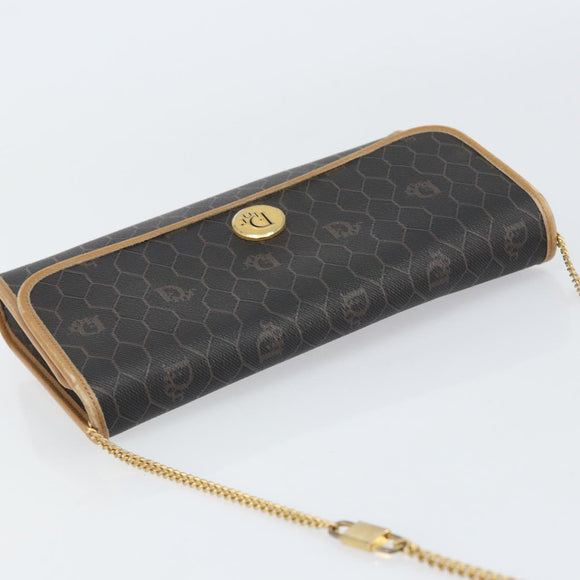 Christian Dior Honeycomb Canvas Chain Shoulder Bag PVC Black Gold Auth BA8201