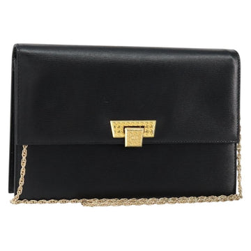 Christian Dior Chain Shoulder Bag Leather Black Gold Auth BA8202