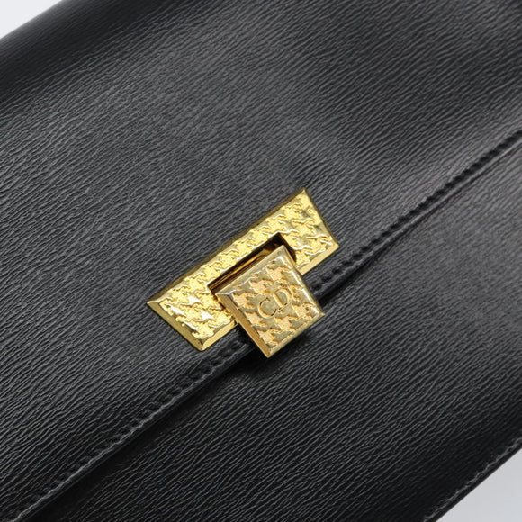 Christian Dior Chain Shoulder Bag Leather Black Gold Auth BA8202