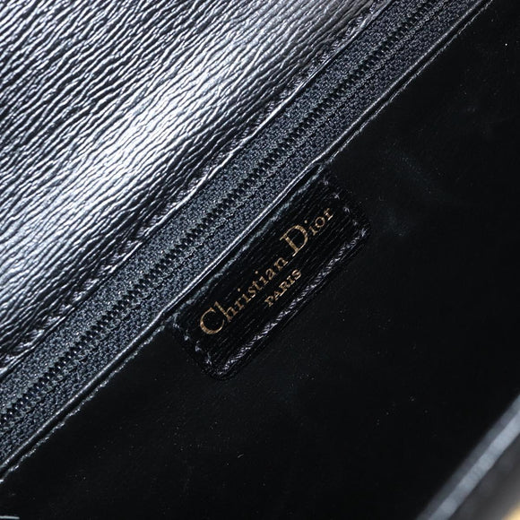 Christian Dior Chain Shoulder Bag Leather Black Gold Auth BA8202