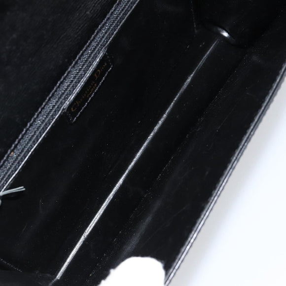 Christian Dior Chain Shoulder Bag Leather Black Gold Auth BA8202