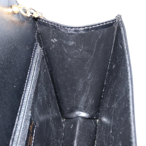 Christian Dior Chain Shoulder Bag Leather Black Gold Auth BA8202