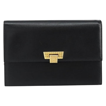 Christian Dior Chain Shoulder Bag Leather Black Gold Auth BA8202 - 0