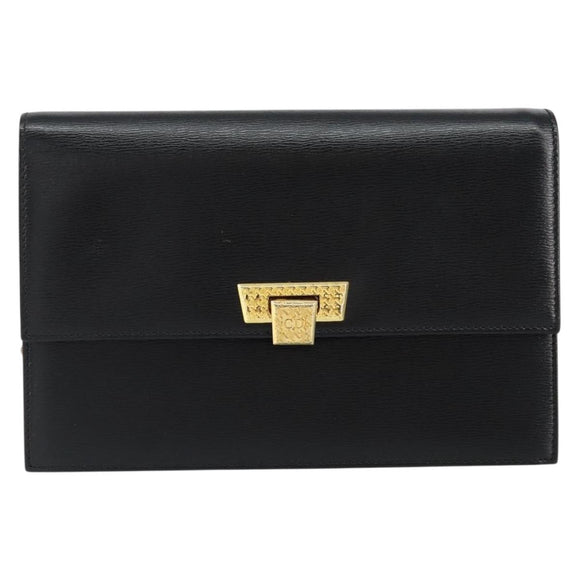 Christian Dior Chain Shoulder Bag Leather Black Gold Auth BA8202