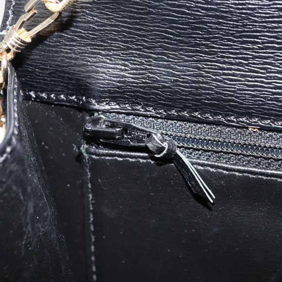 Christian Dior Chain Shoulder Bag Leather Black Gold Auth BA8202