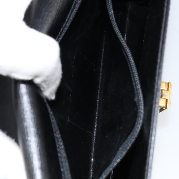 Christian Dior Chain Shoulder Bag Leather Black Gold Auth BA8202