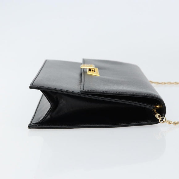 Christian Dior Chain Shoulder Bag Leather Black Gold Auth BA8202