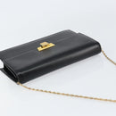 Christian Dior Chain Shoulder Bag Leather Black Gold Auth BA8202-6