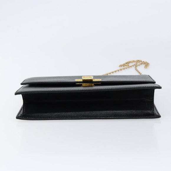 Christian Dior Chain Shoulder Bag Leather Black Gold Auth BA8202