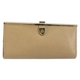 Christian Dior Clutch Bag Leather Beige Gold Auth BA8203