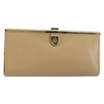 Christian Dior Clutch Bag Leather Beige Gold Auth BA8203