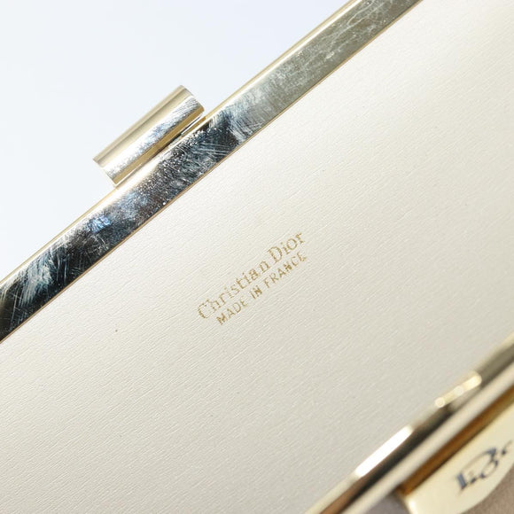 Christian Dior Clutch Bag Leather Beige Gold Auth BA8203
