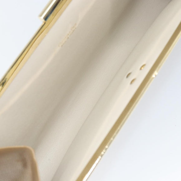Christian Dior Clutch Bag Leather Beige Gold Auth BA8203