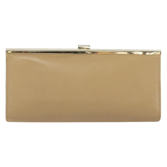 Christian Dior Clutch Bag Leather Beige Gold Auth BA8203