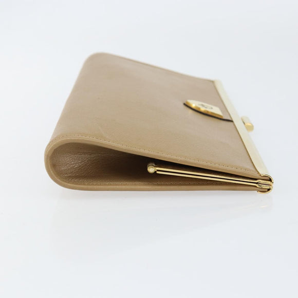 Christian Dior Clutch Bag Leather Beige Gold Auth BA8203