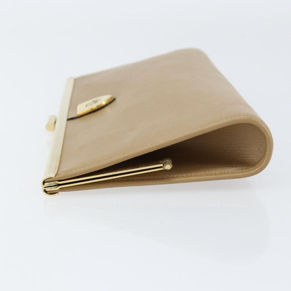 Christian Dior Clutch Bag Leather Beige Gold Auth BA8203