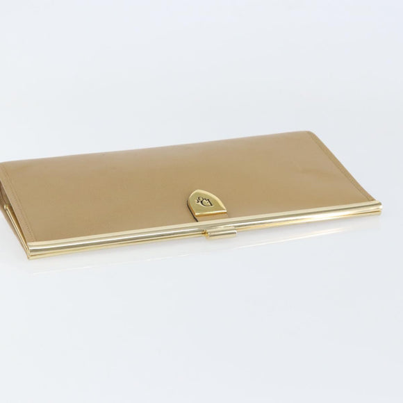 Christian Dior Clutch Bag Leather Beige Gold Auth BA8203