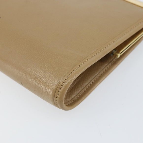Christian Dior Clutch Bag Leather Beige Gold Auth BA8203