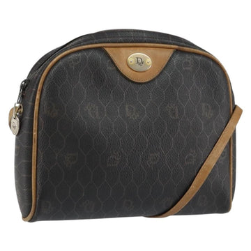 Christian Dior Honeycomb Canvas Shoulder Bag PVC Black Gold Auth BA8204