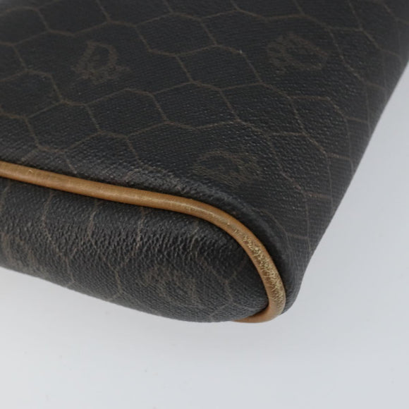 Christian Dior Honeycomb Canvas Shoulder Bag PVC Black Gold Auth BA8204