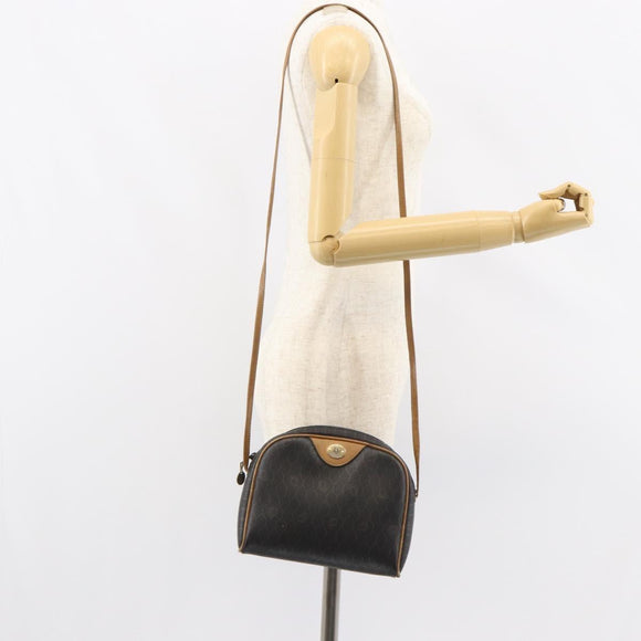 Christian Dior Honeycomb Canvas Shoulder Bag PVC Black Gold Auth BA8204