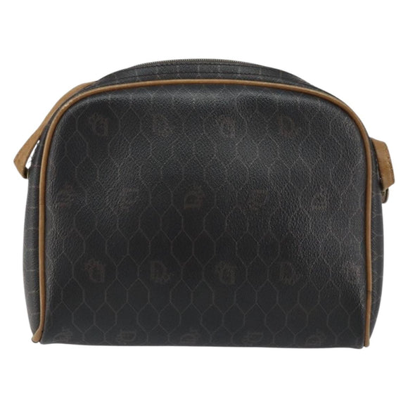 Christian Dior Honeycomb Canvas Shoulder Bag PVC Black Gold Auth BA8204