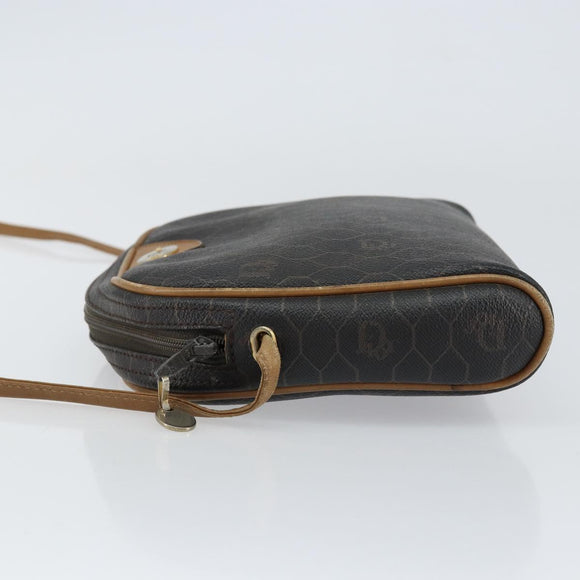 Christian Dior Honeycomb Canvas Shoulder Bag PVC Black Gold Auth BA8204