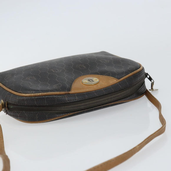 Christian Dior Honeycomb Canvas Shoulder Bag PVC Black Gold Auth BA8204