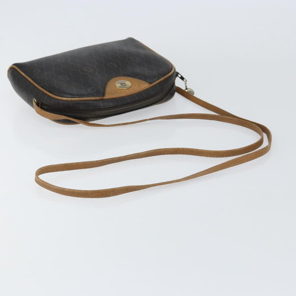 Christian Dior Honeycomb Canvas Shoulder Bag PVC Black Gold Auth BA8204