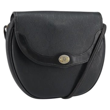 Christian Dior Honeycomb Canvas Shoulder Bag PVC Black Gold Auth BA8205