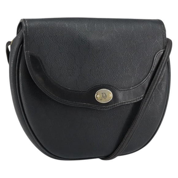 Christian Dior Honeycomb Canvas Shoulder Bag PVC Black Gold Auth BA8205