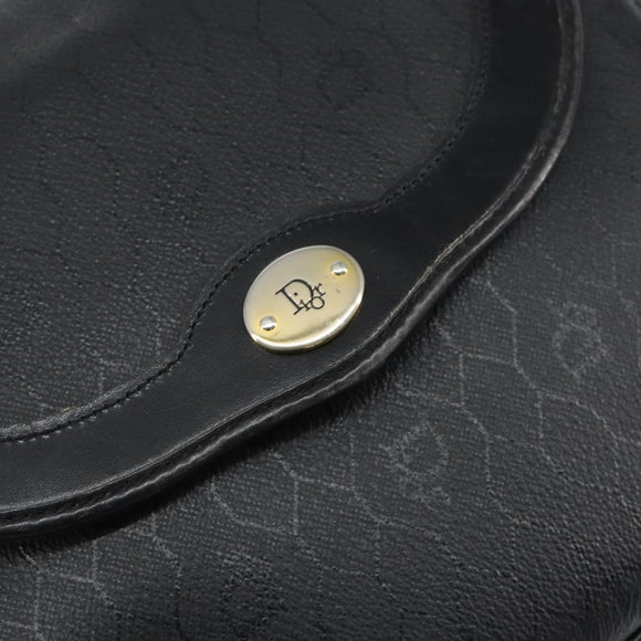 Christian Dior Honeycomb Canvas Shoulder Bag PVC Black Gold Auth BA8205