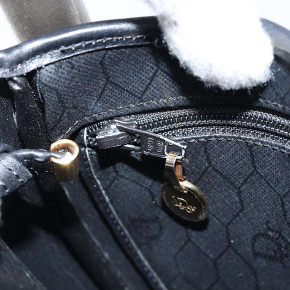 Christian Dior Honeycomb Canvas Shoulder Bag PVC Black Gold Auth BA8205