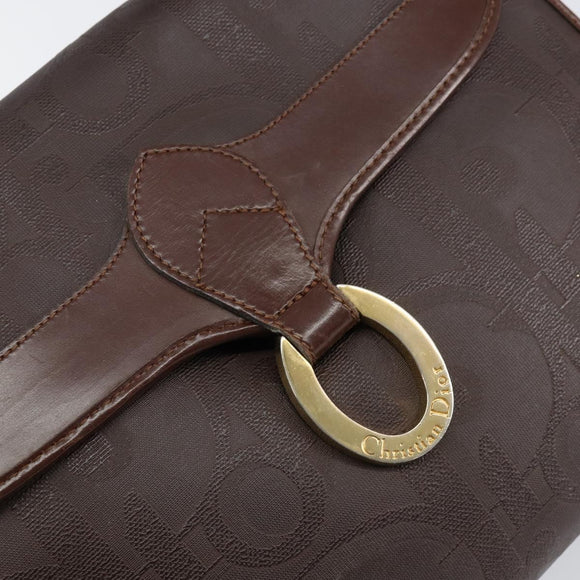 Christian Dior Trotter Canvas Hand Bag PVC Brown Gold Auth BA8206