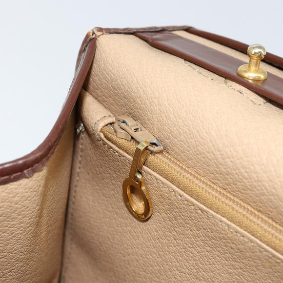 Christian Dior Trotter Canvas Hand Bag PVC Brown Gold Auth BA8206