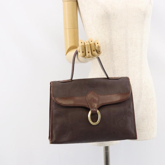 Christian Dior Trotter Canvas Hand Bag PVC Brown Gold Auth BA8206